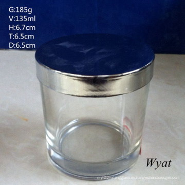 Cilindro redondo frasco vidrio candelabros de cristal con tapa de acero
